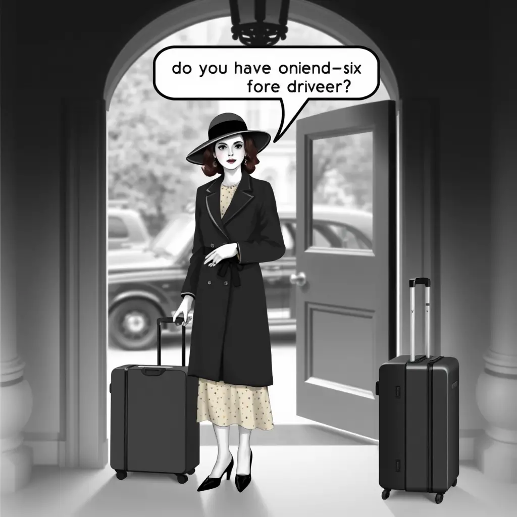 Elegant 1920s woman arriving at a grand mansion porch
