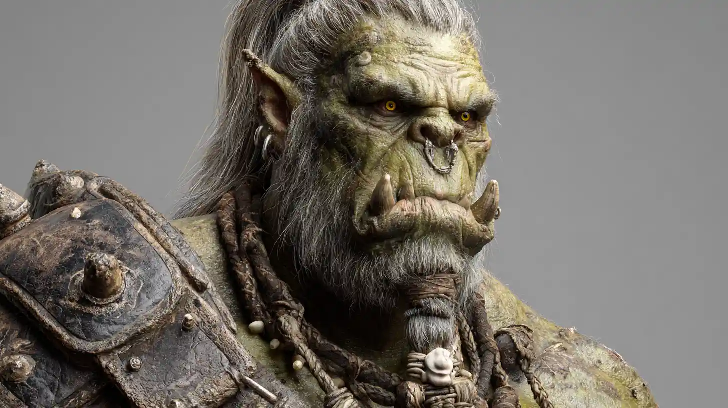 Gigantic zombie orc warrior with rotting tusks and battle axe