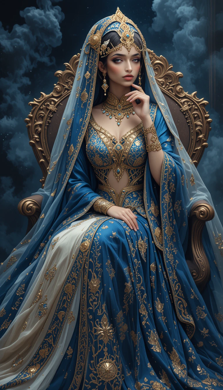 Elegant Arab woman in ornate ceremonial dress and jewelry