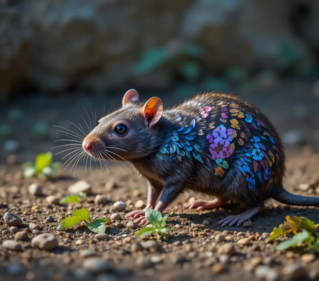 Close up brown rat on earthy ground in natural light