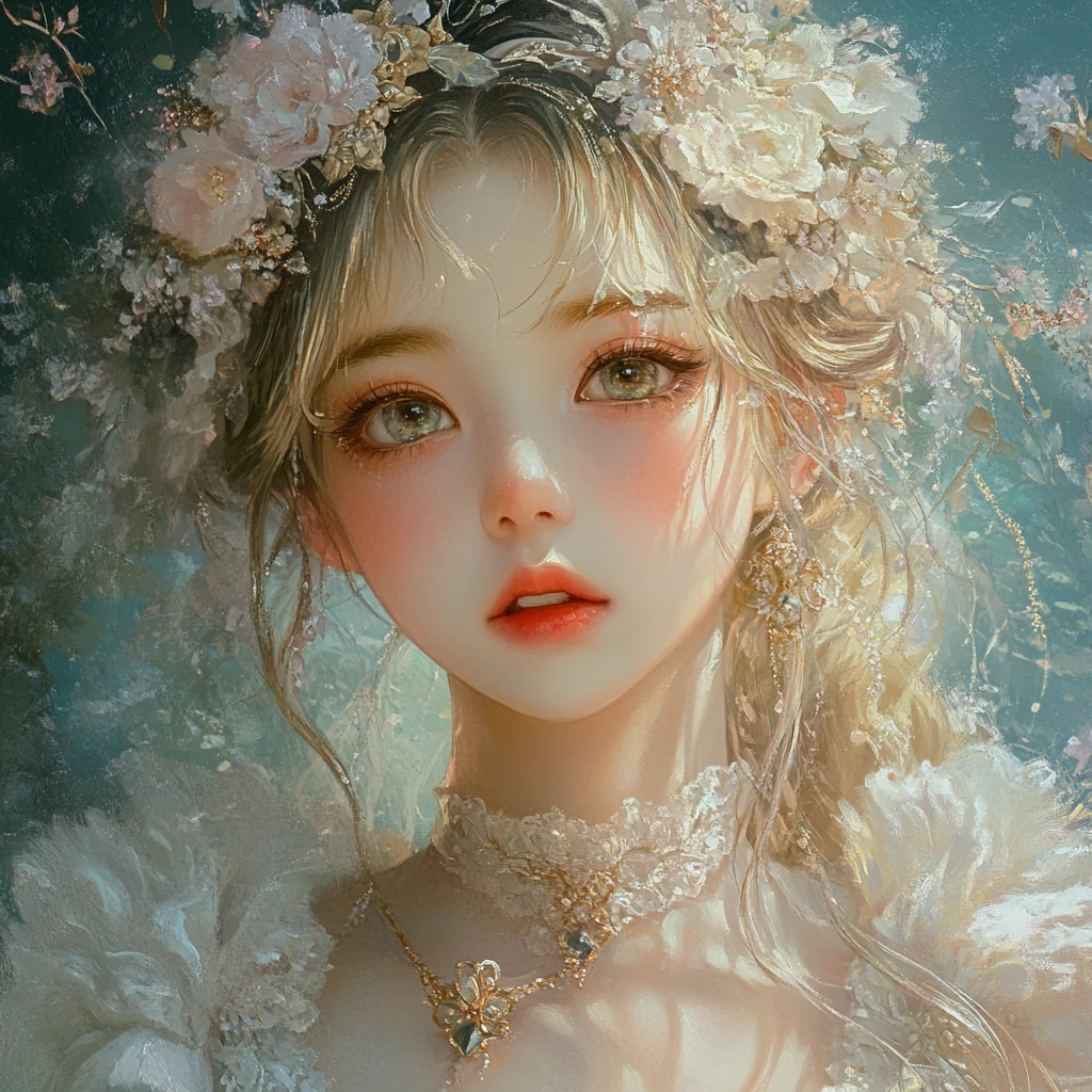 Retrato de chica de fantasía en tonos pastel con glamour suave