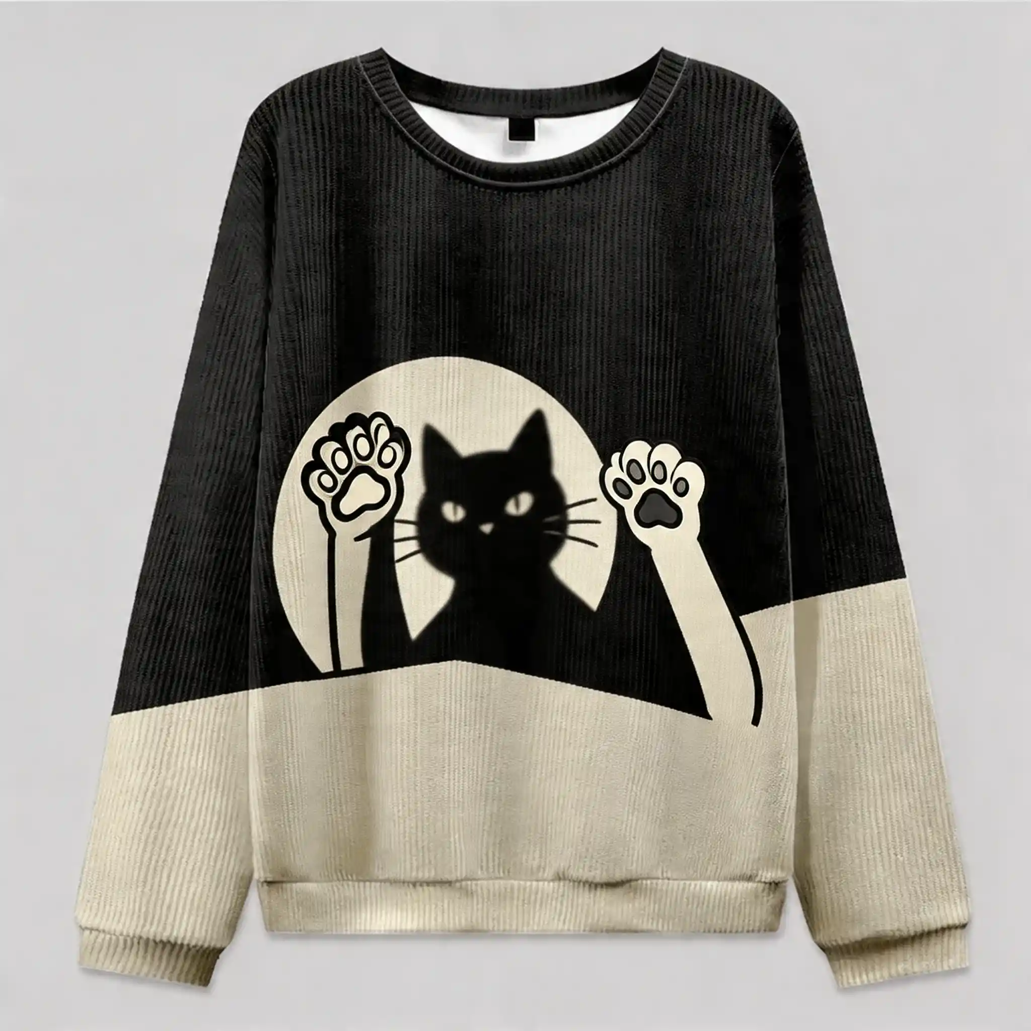 Colorblock-Strickpullover mit verspieltem Katzenschatten-Print