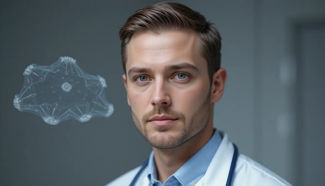 Close up portrait of a professional British male doctor