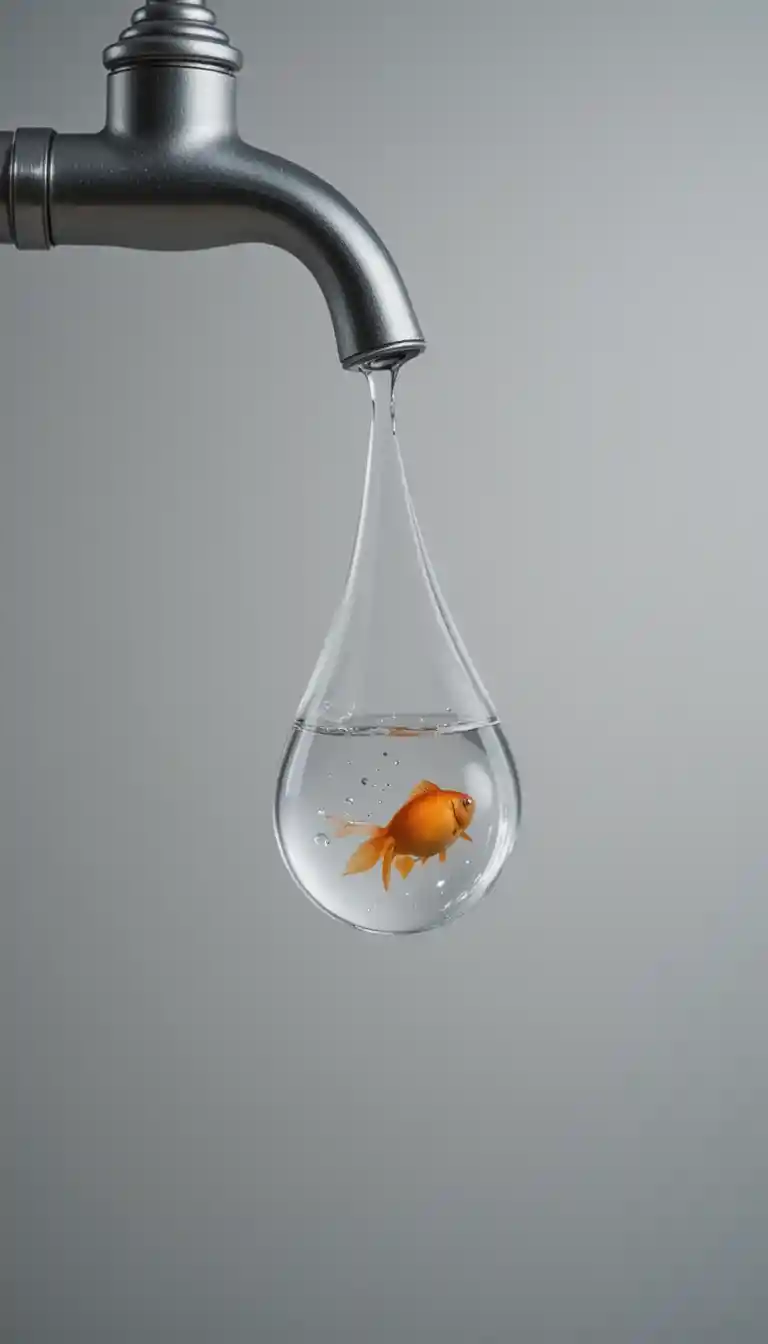 Goldfish Swimming Inside A Single Falling Water Droplet