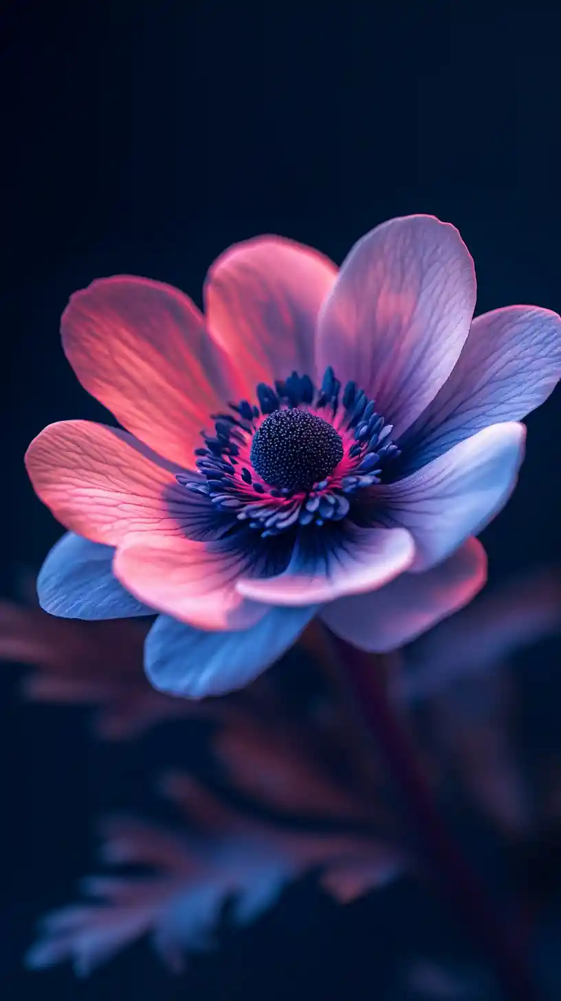 Makro-Nahaufnahme einer babyblauen Anemonenblüte