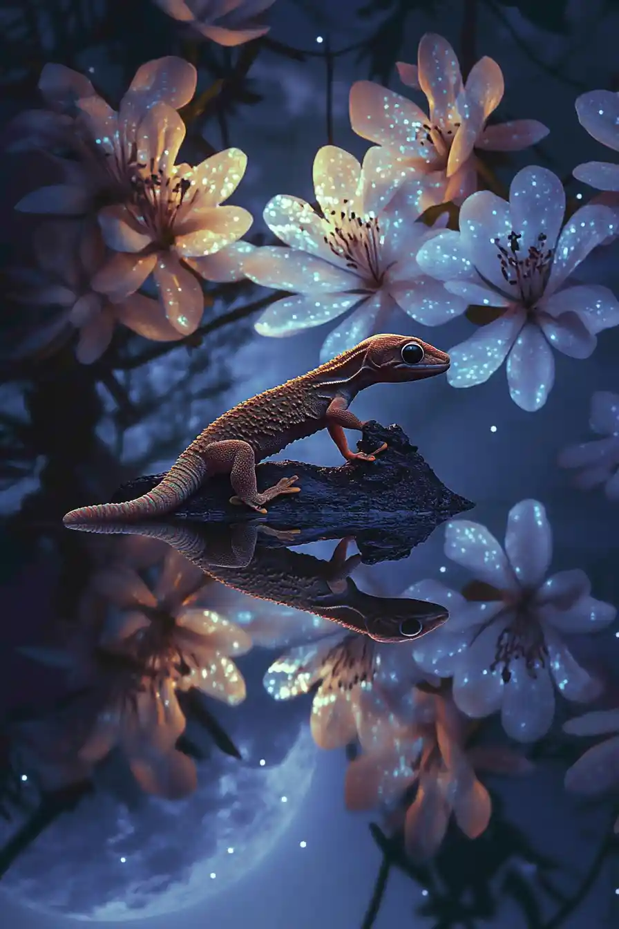 Monstrous carnivorous plants under a quiet moonlit sky