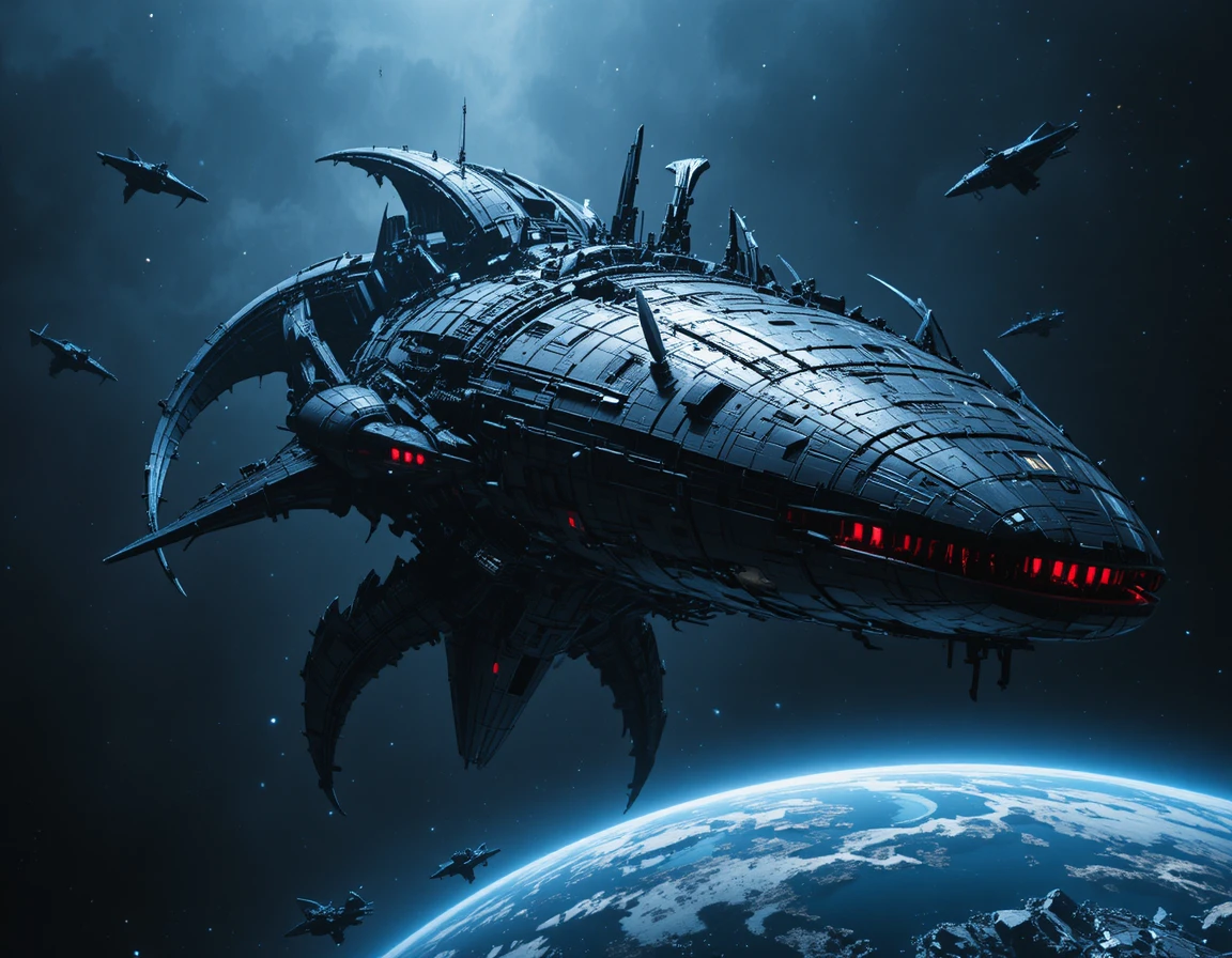 Enormous Alien Warship Looming Above A Blue Planet