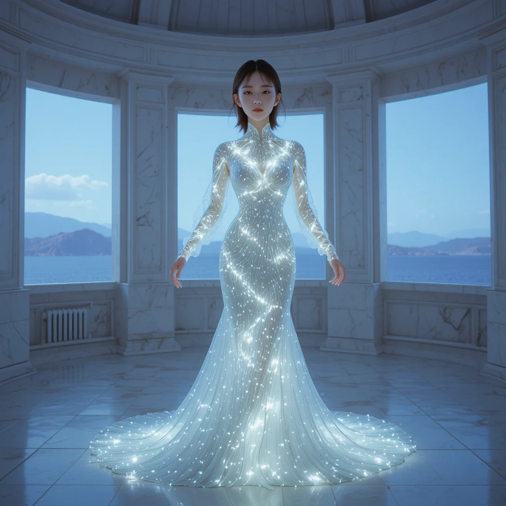 身穿發光光纖禮服的寧靜韓國鍊金術女王