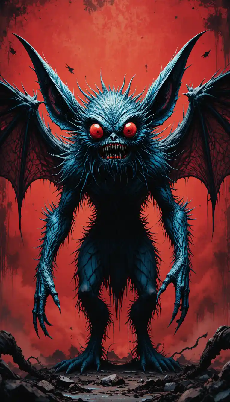 Terrifying bat like monster with glowing red eyes