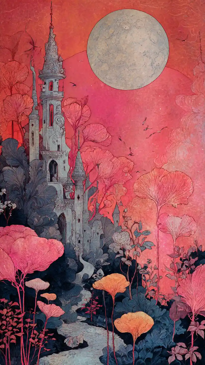 Figura surreal melancólica en suaves tonos rosa e índigo
