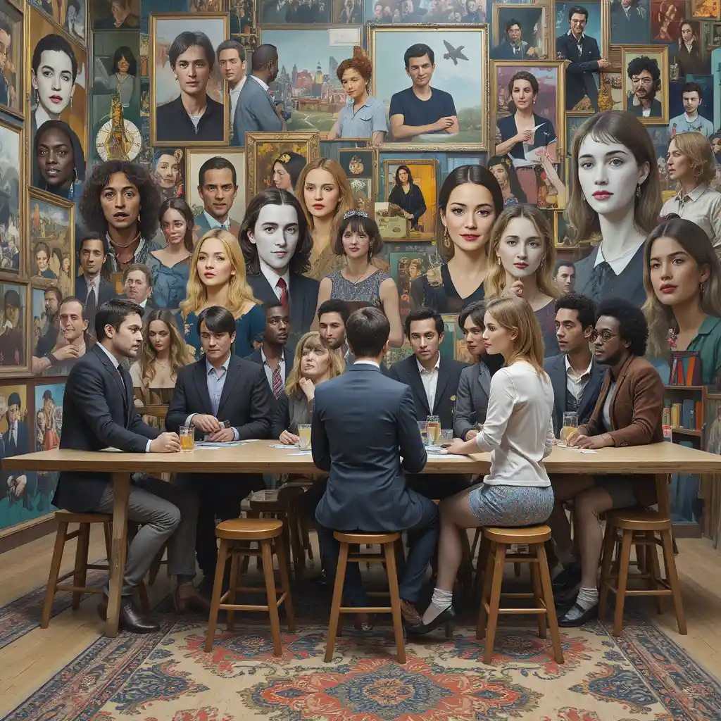 Group of mismatched people sitting at a long table