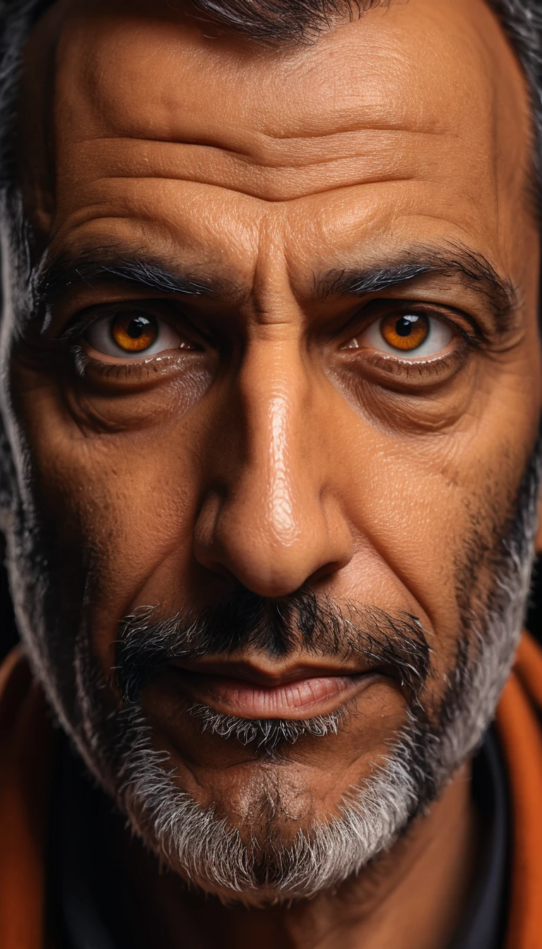 Extreme close up of a cunning middle aged man portrait