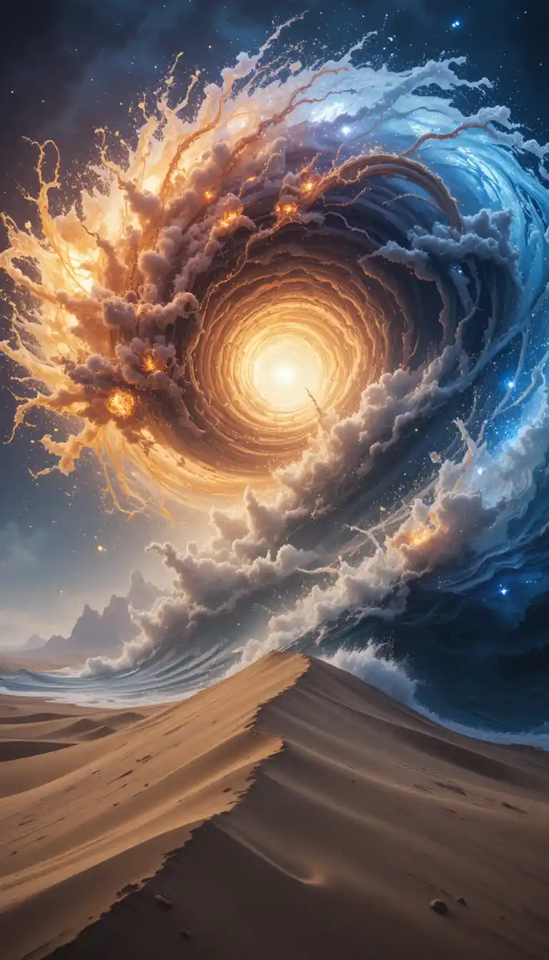 Exploding sand dune forming colossal cosmic cat maw