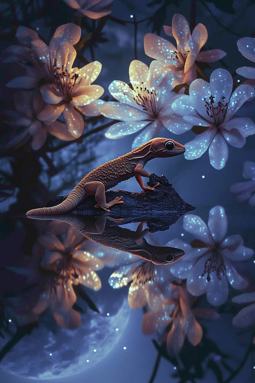 Monstrous carnivorous plants under a quiet moonlit sky