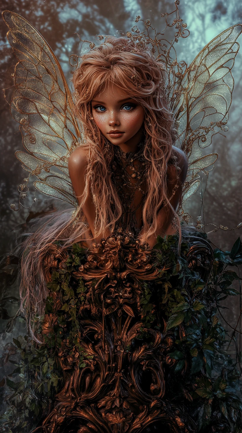 Golden haired fairy on an ornate rococo throne