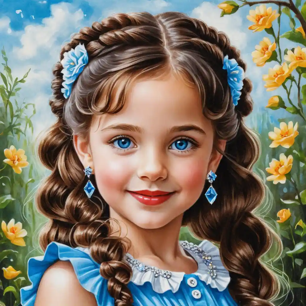 Smiling girl with long braided hair in glittering dress