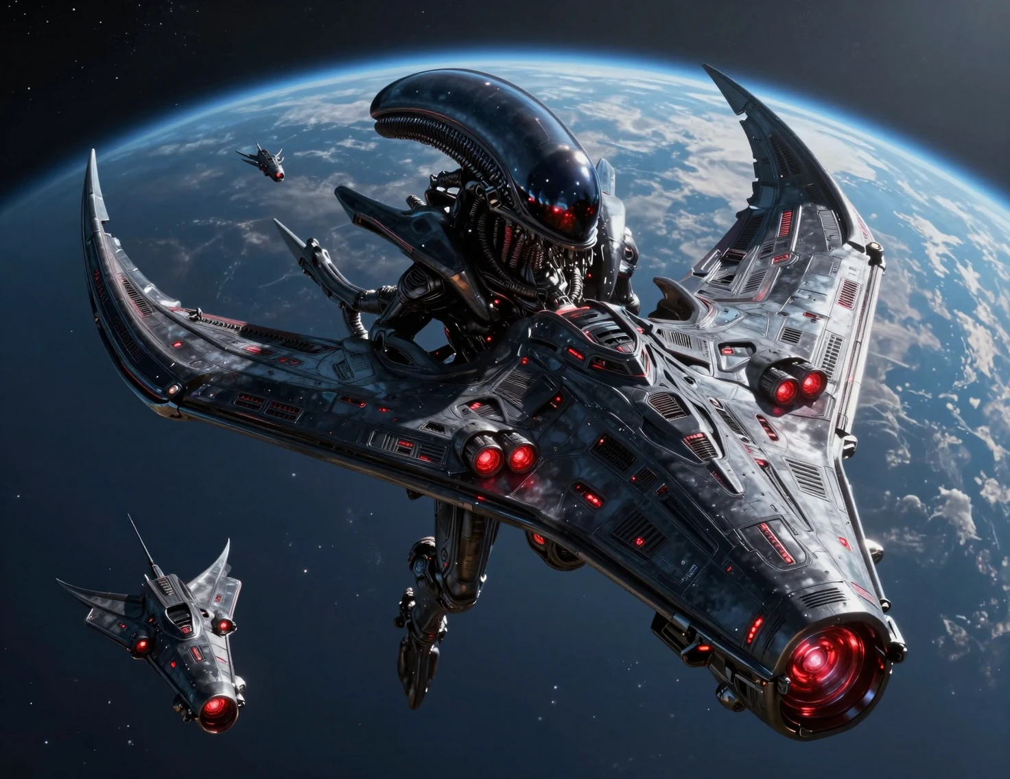 Enormous Alien Warship Looming Over A Blue Planet