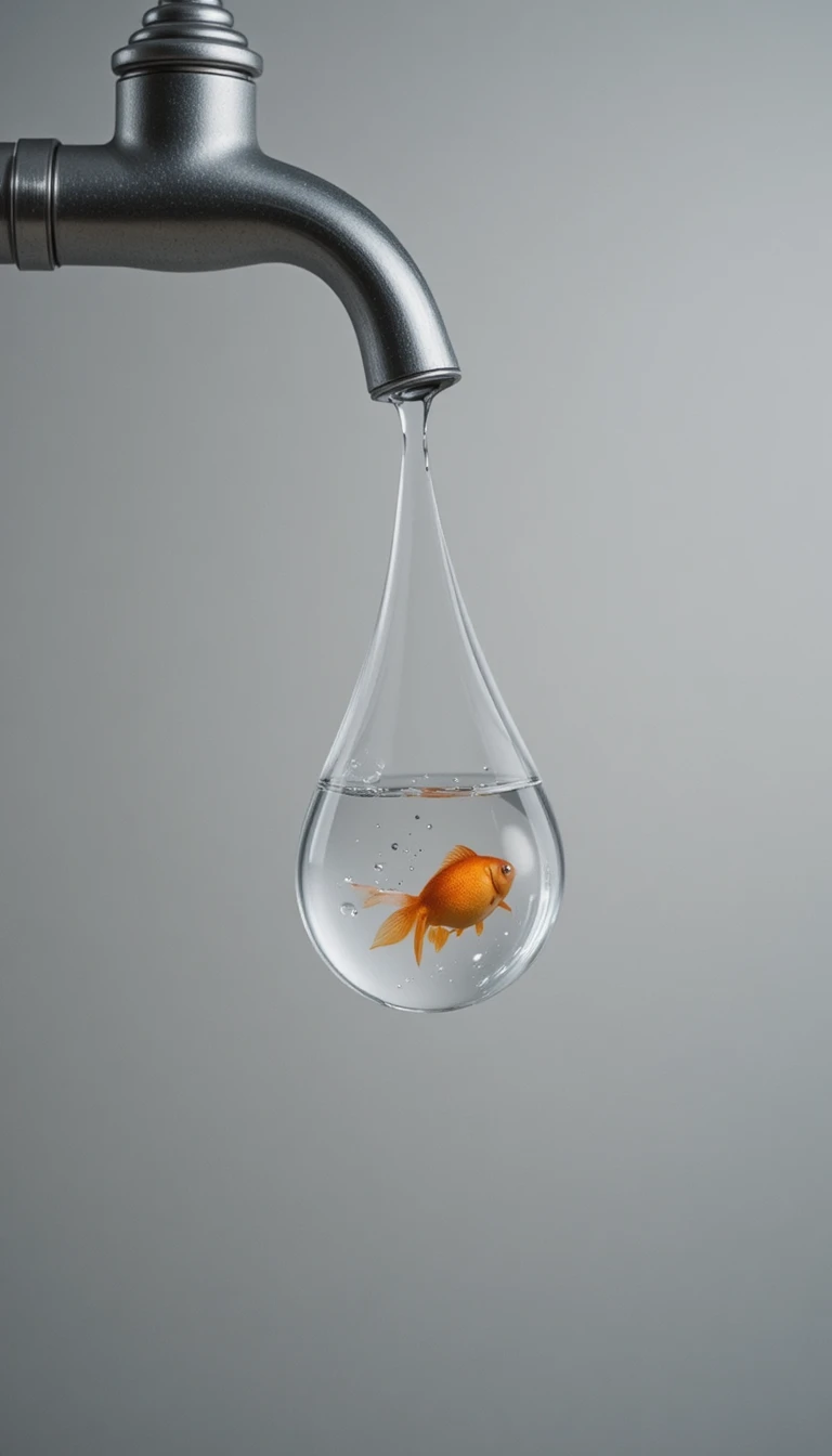 Goldfish Swimming Inside A Single Falling Water Droplet