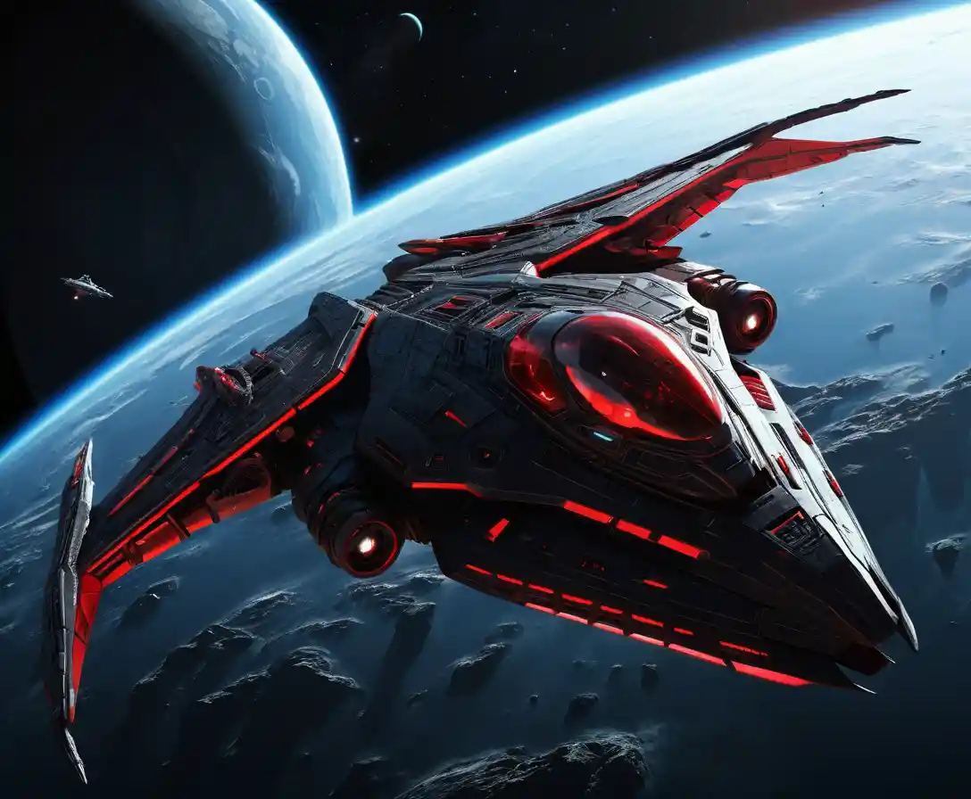 Menacing alien warship looming in deep outer space