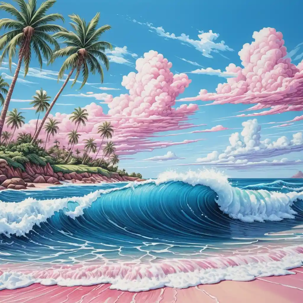 Vibrant tropical ocean waves under a bright summer sky