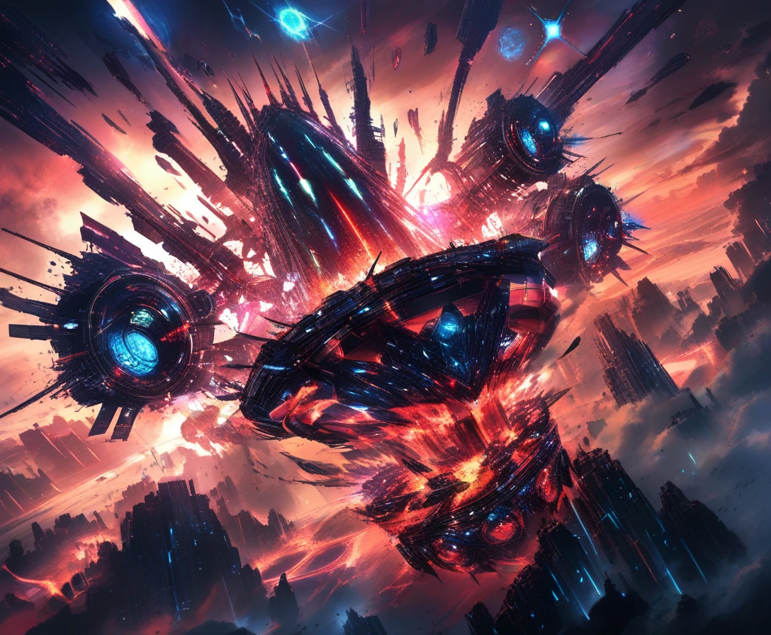 Colossal Alien Superflagship Emerging From A Blood Red Nebula