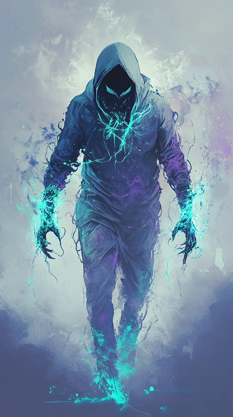 Graffiti character sketch with blue spray paint accents