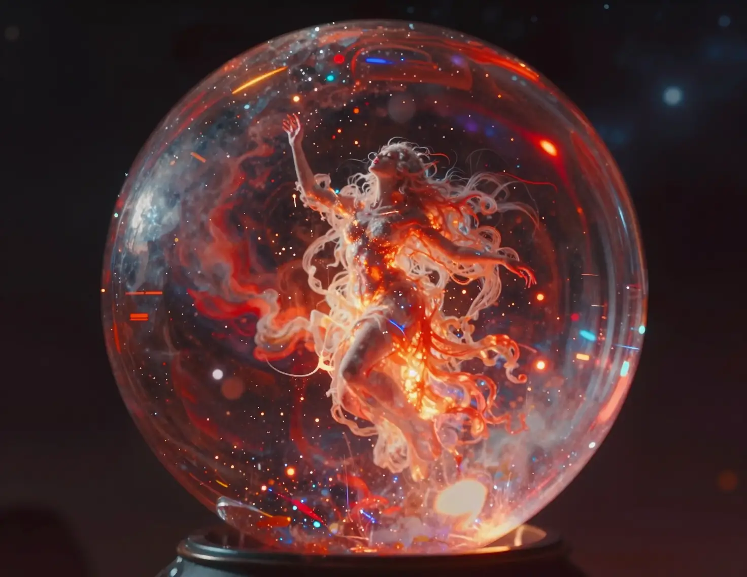 Ethereal Cosmic Being Encased In A Luminous Crystal Orb