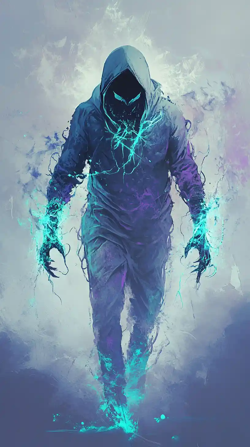 Graffiti character sketch with blue spray paint accents