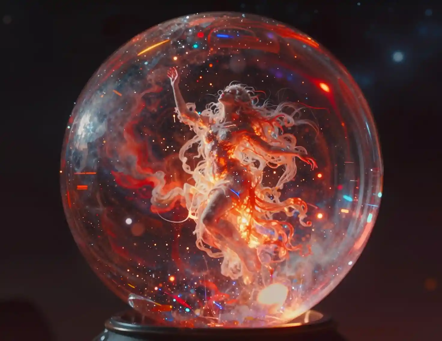 Ethereal Cosmic Being Encased In A Luminous Crystal Orb