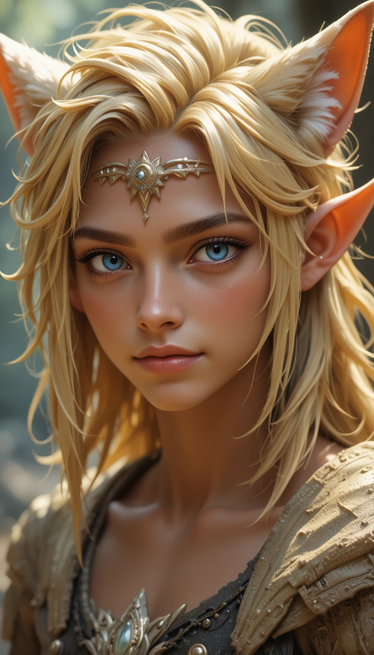 Young cat eared fantasy man with golden hair and eyes