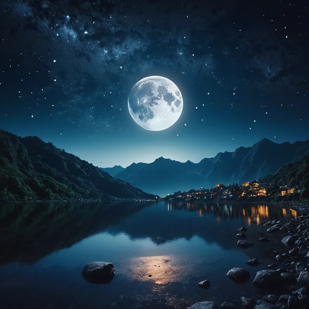 Moonlit night sky filled with softly shining stars