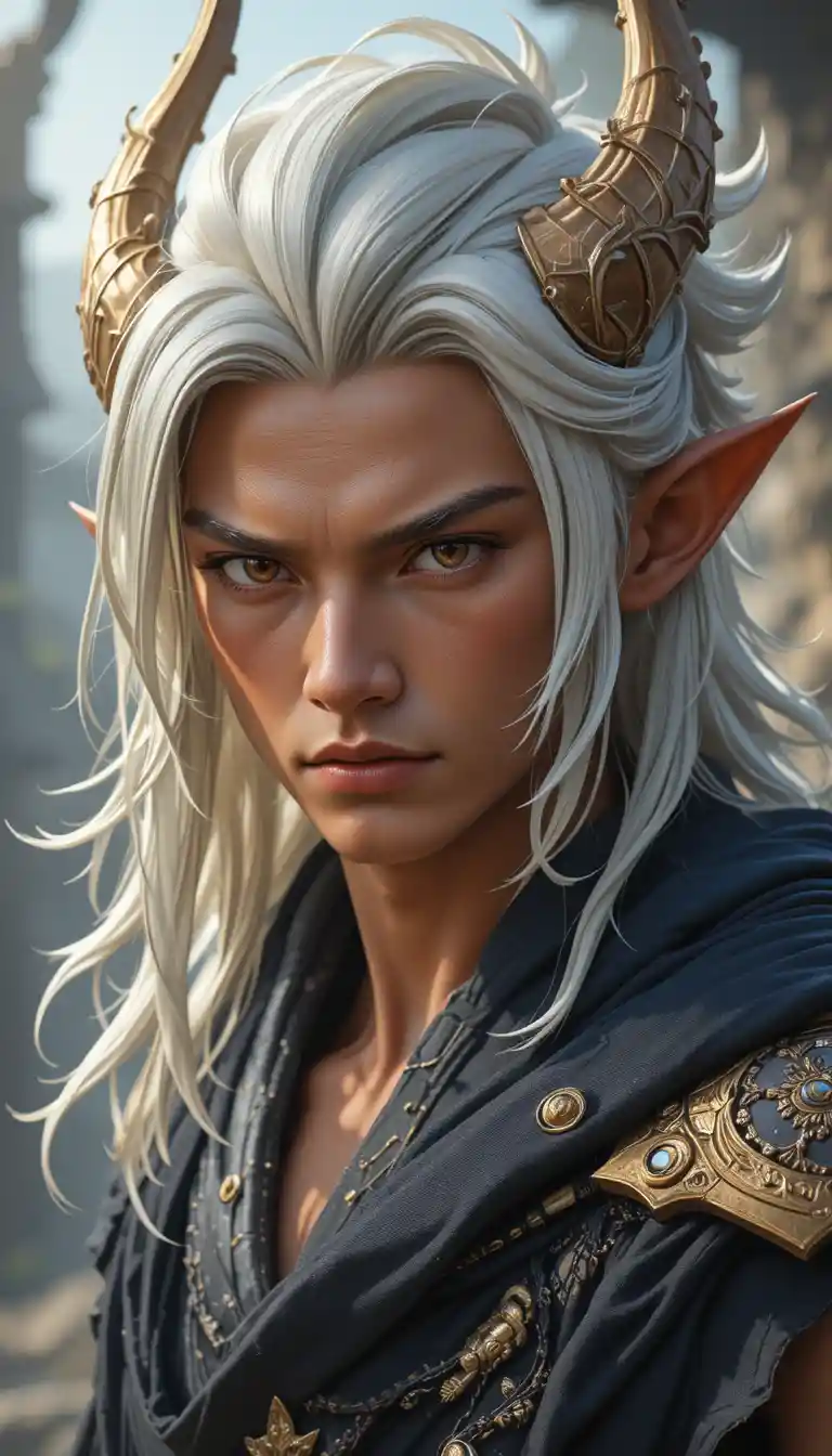 White haired fantasy man with dragon goddess heritage