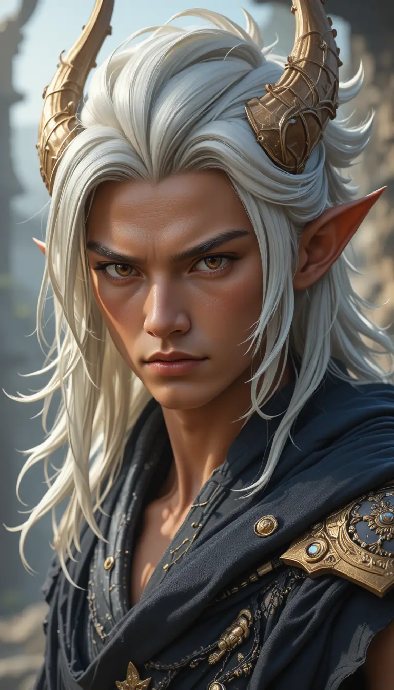 White haired fantasy man with dragon goddess heritage