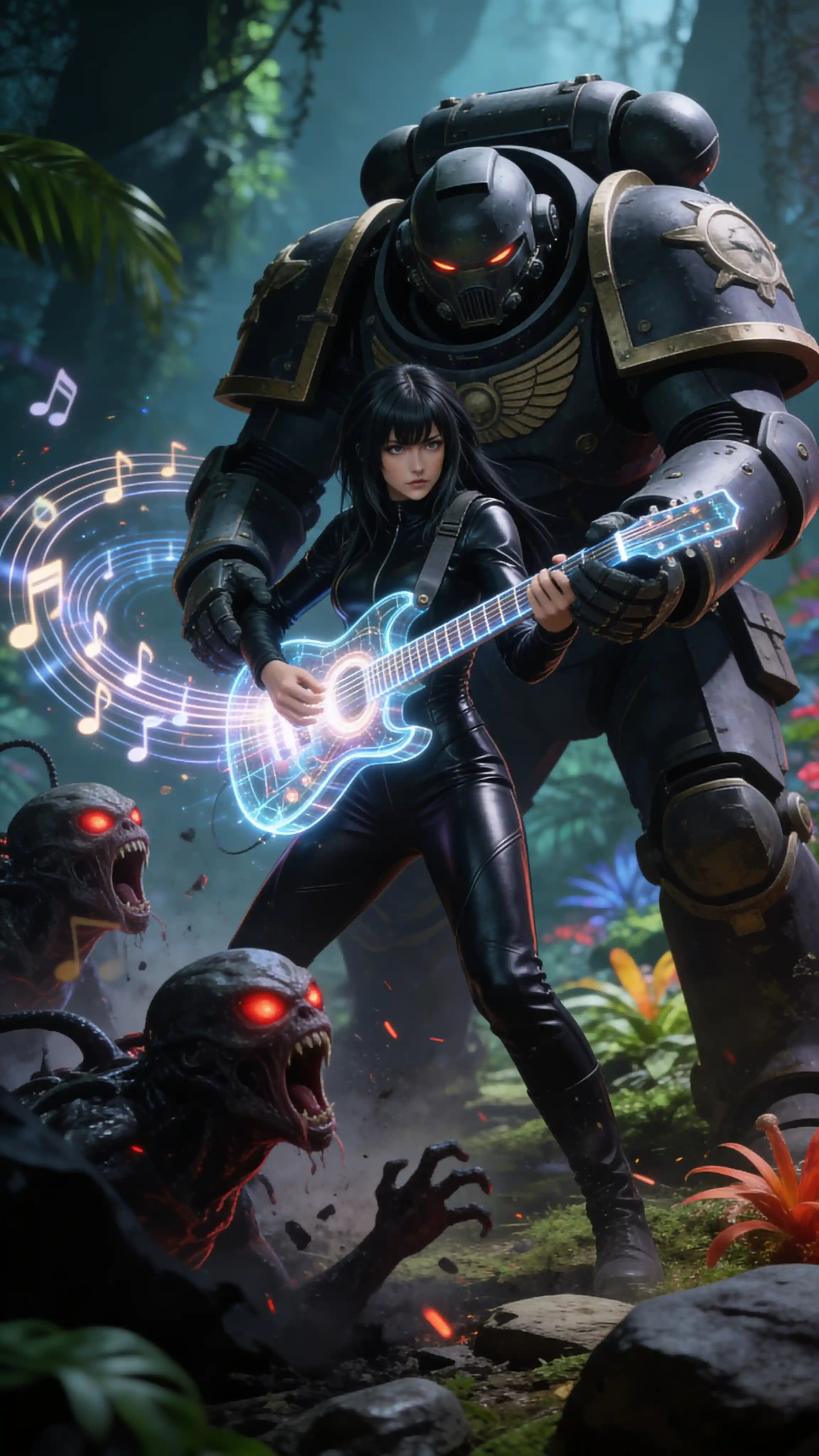 Feurige Rockerin auf einem Sci-Fi-Schlachtfeld