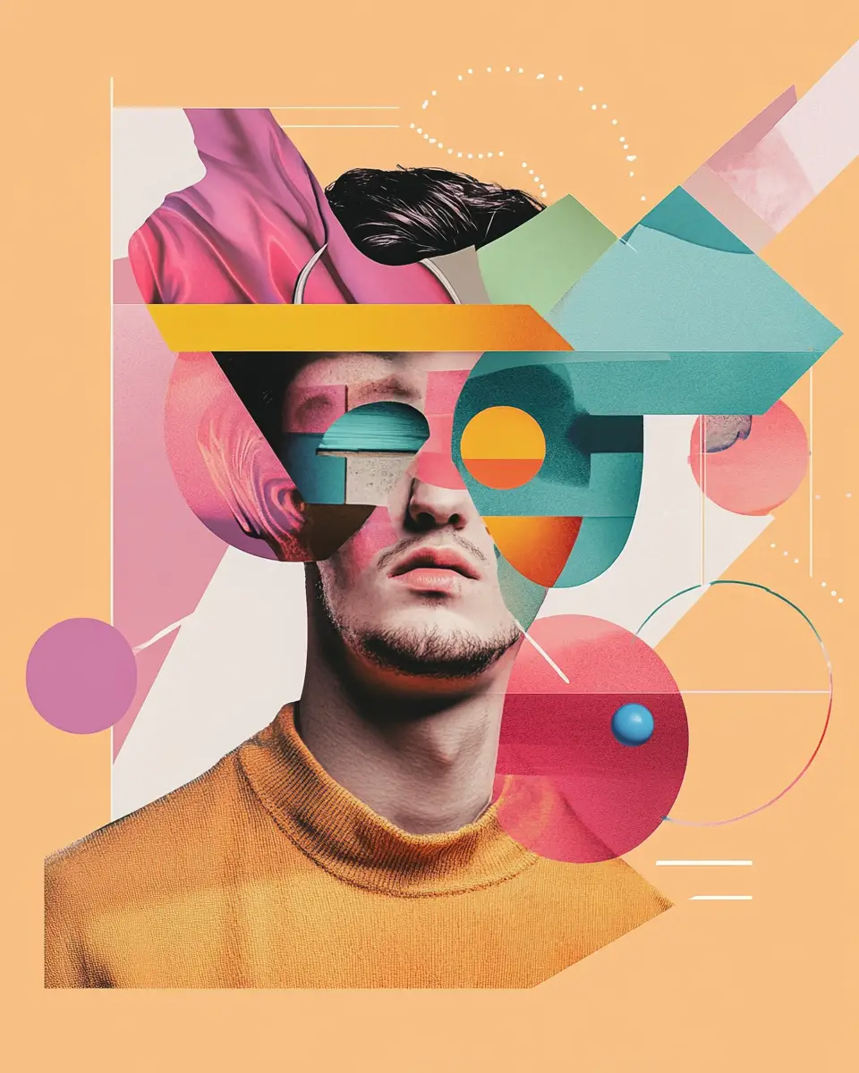 Abstract graphic photo bomb collage style design background