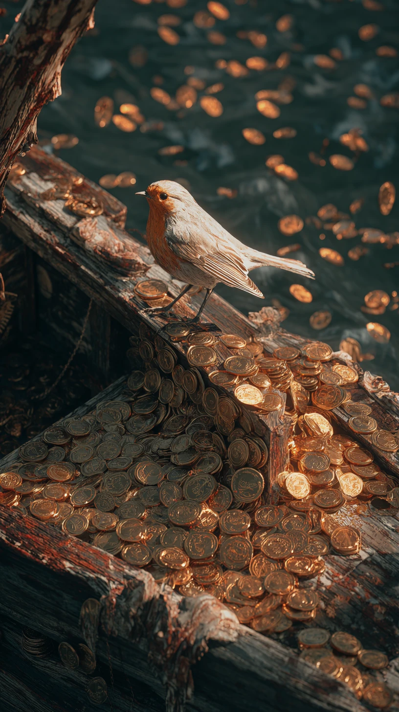 Bird perched by a birdbox on a sunken ship