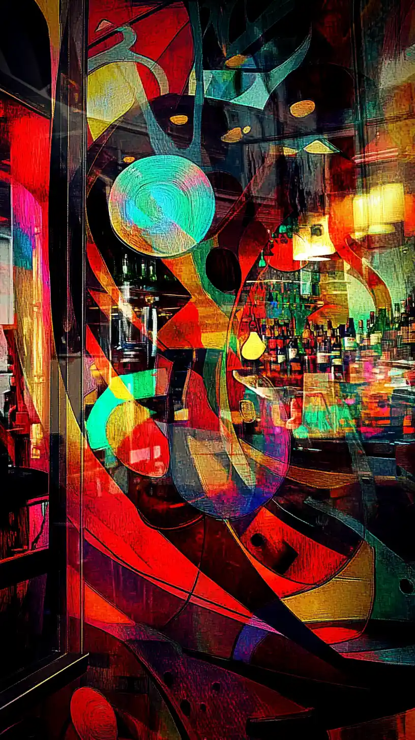 Vista colorata su un vivace bar di carnevale a bordo nave