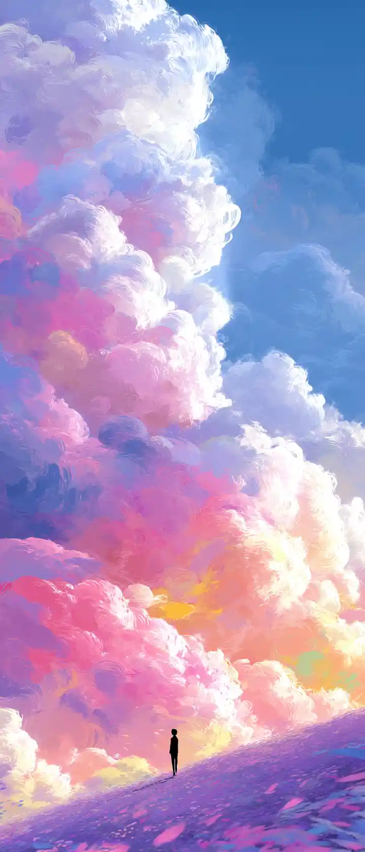 Anime flower child painting clouds into smiling animals