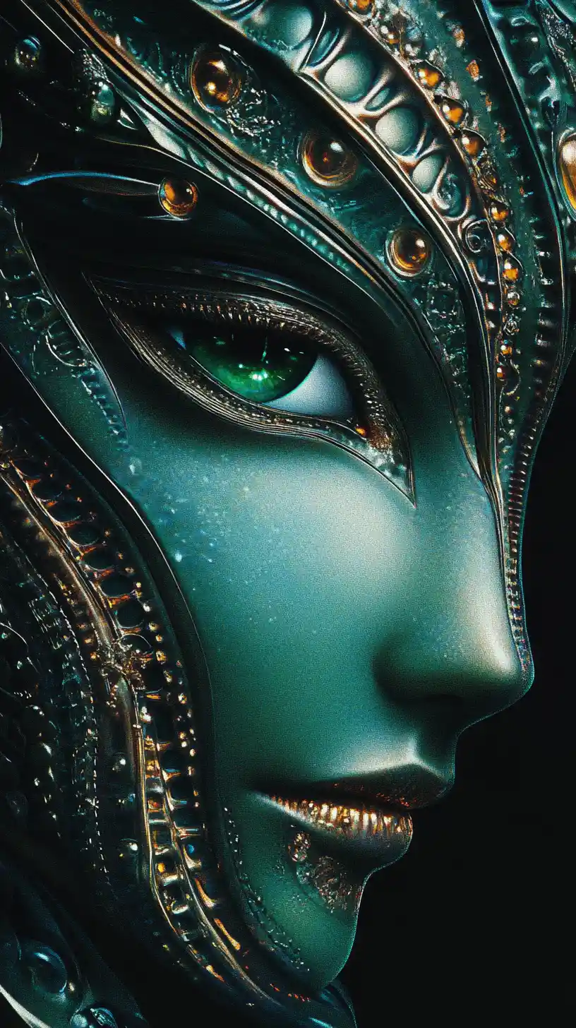 Close up of a surreal diva in dark neon space
