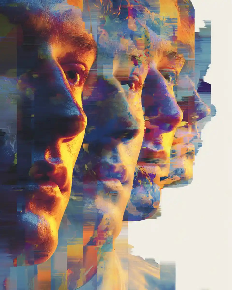 Abstract portrait built from many small human faces