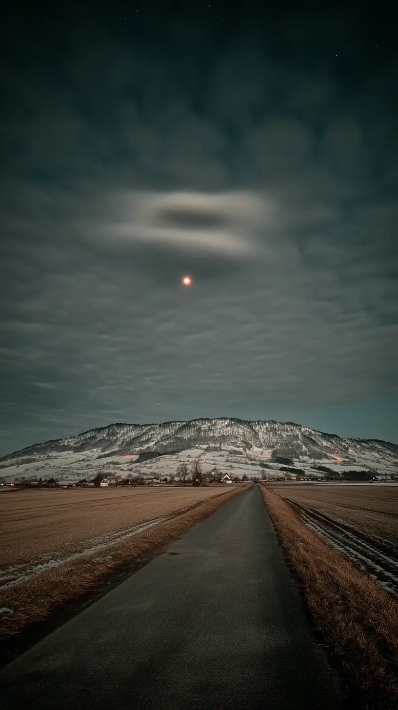 UFO With Strobe Lights Above Rural French Night Landscape