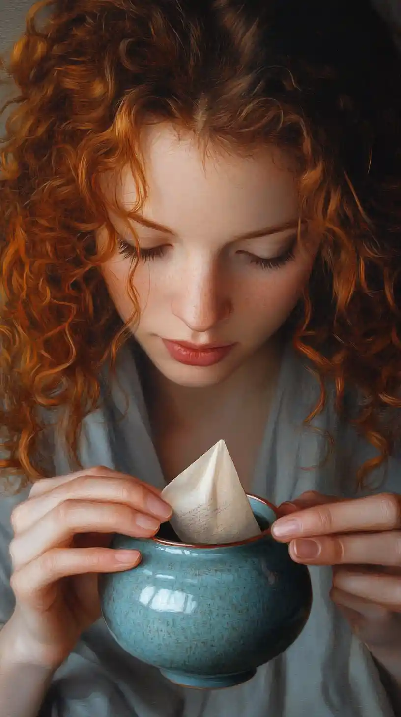 Young woman making tea in a serene close up portrait