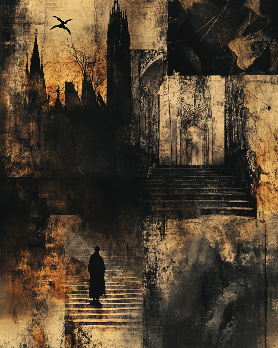 Abstract mosaic tribute to dark Brothers Grimm tales