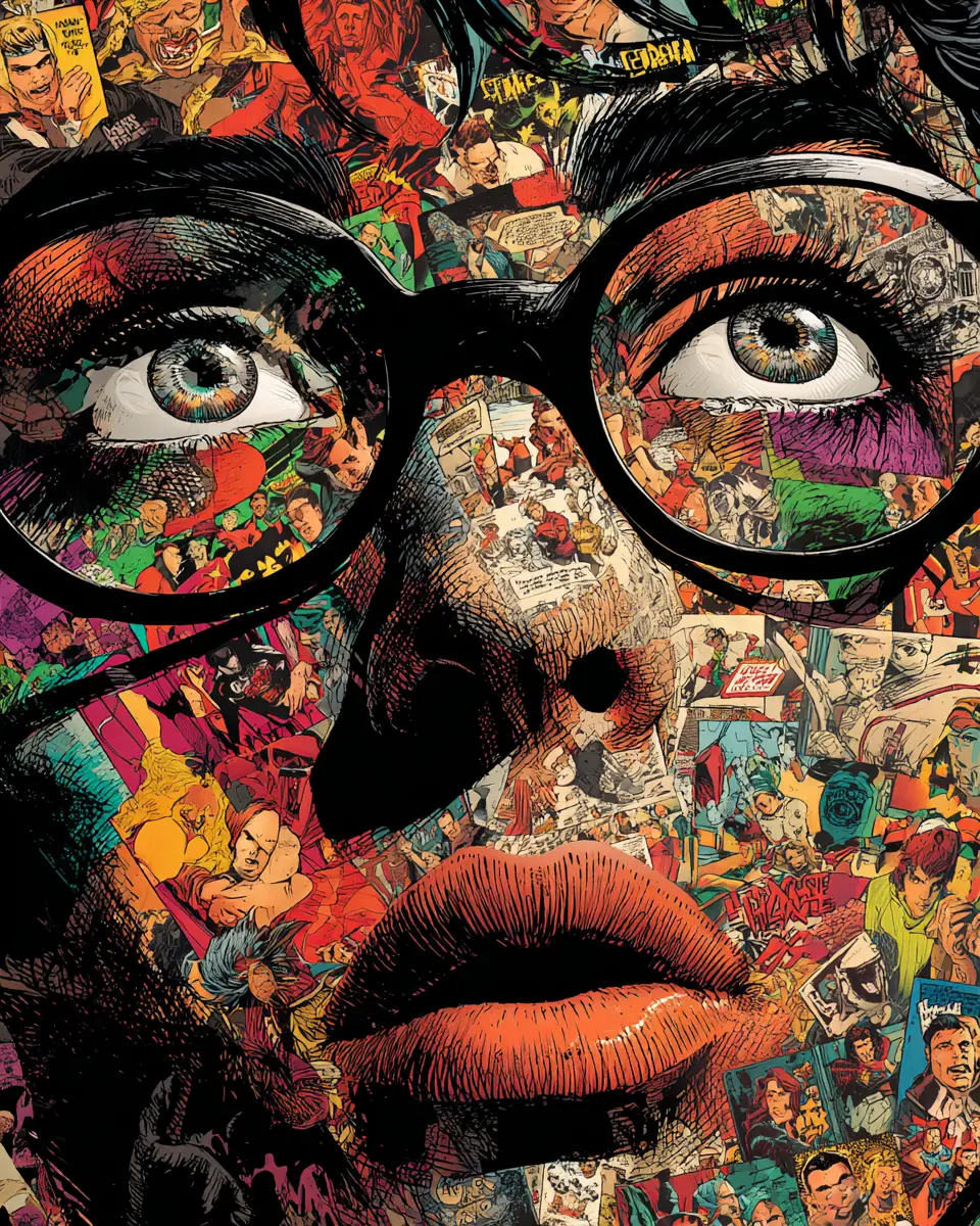 Abstract photo bomb collage in bold graphic style