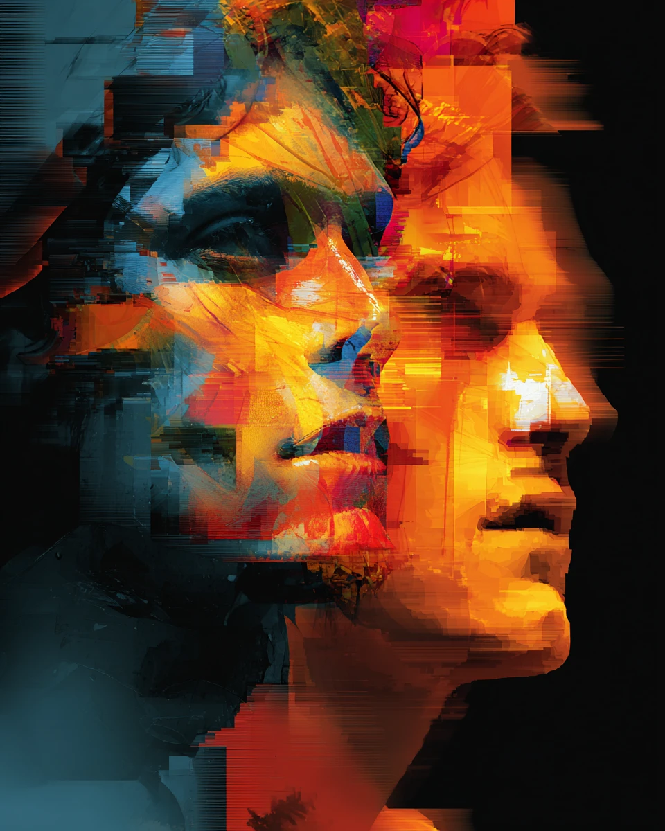 Abstract mosaic of small faces forming a larger portrait