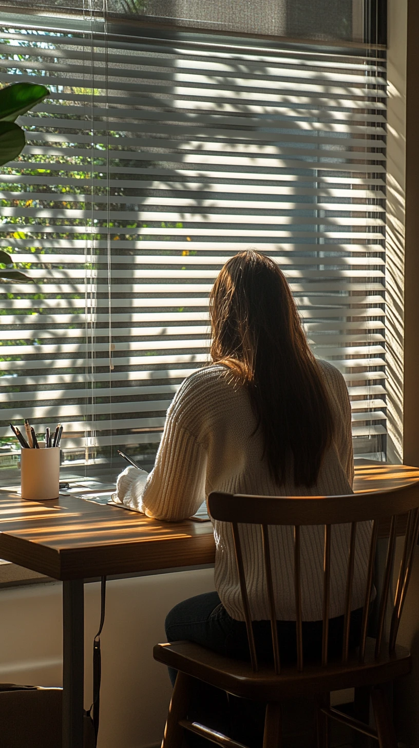 Student studying at a desk in soft window sunlight