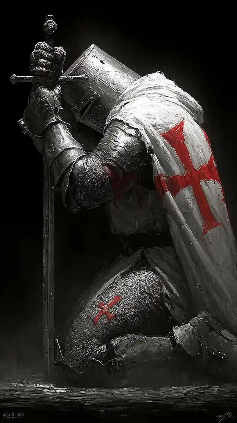 Templar Knight Diving Into A Brutal Downward Sword Strike
