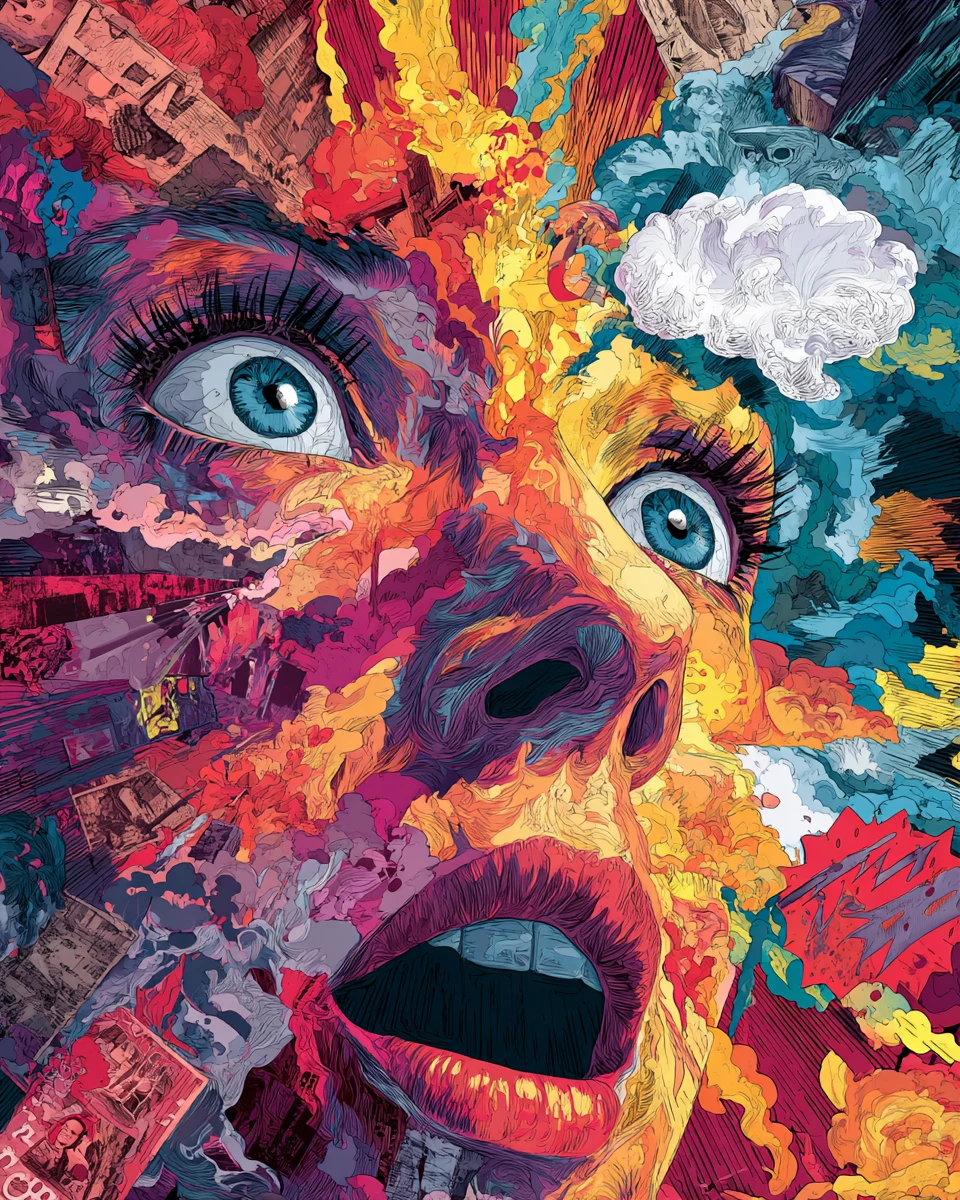 Opera d’arte digitale astratta in stile collage grafico photobomb