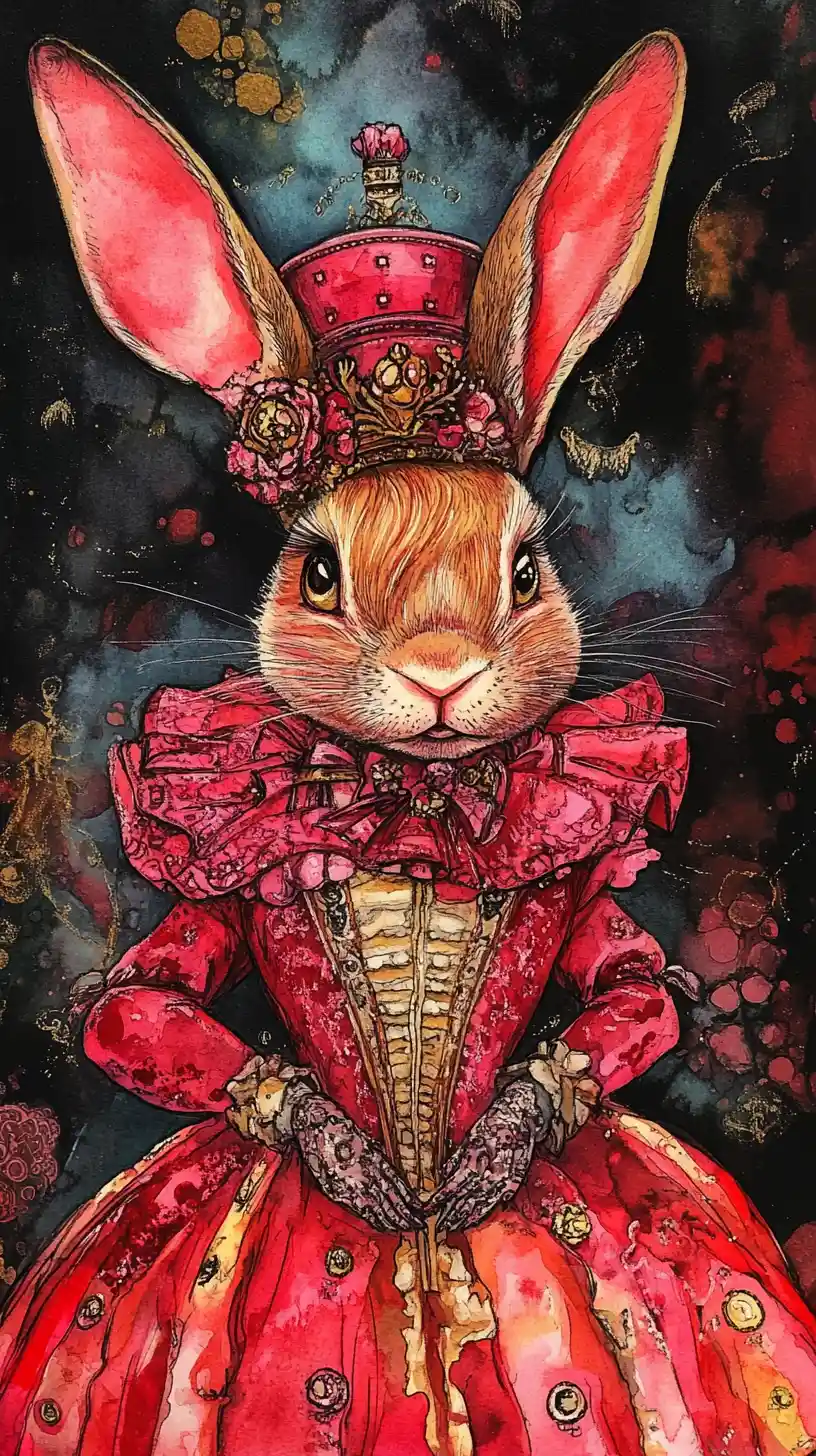 Surreal Rabbit In Avant Garde Dress With Matching Hat