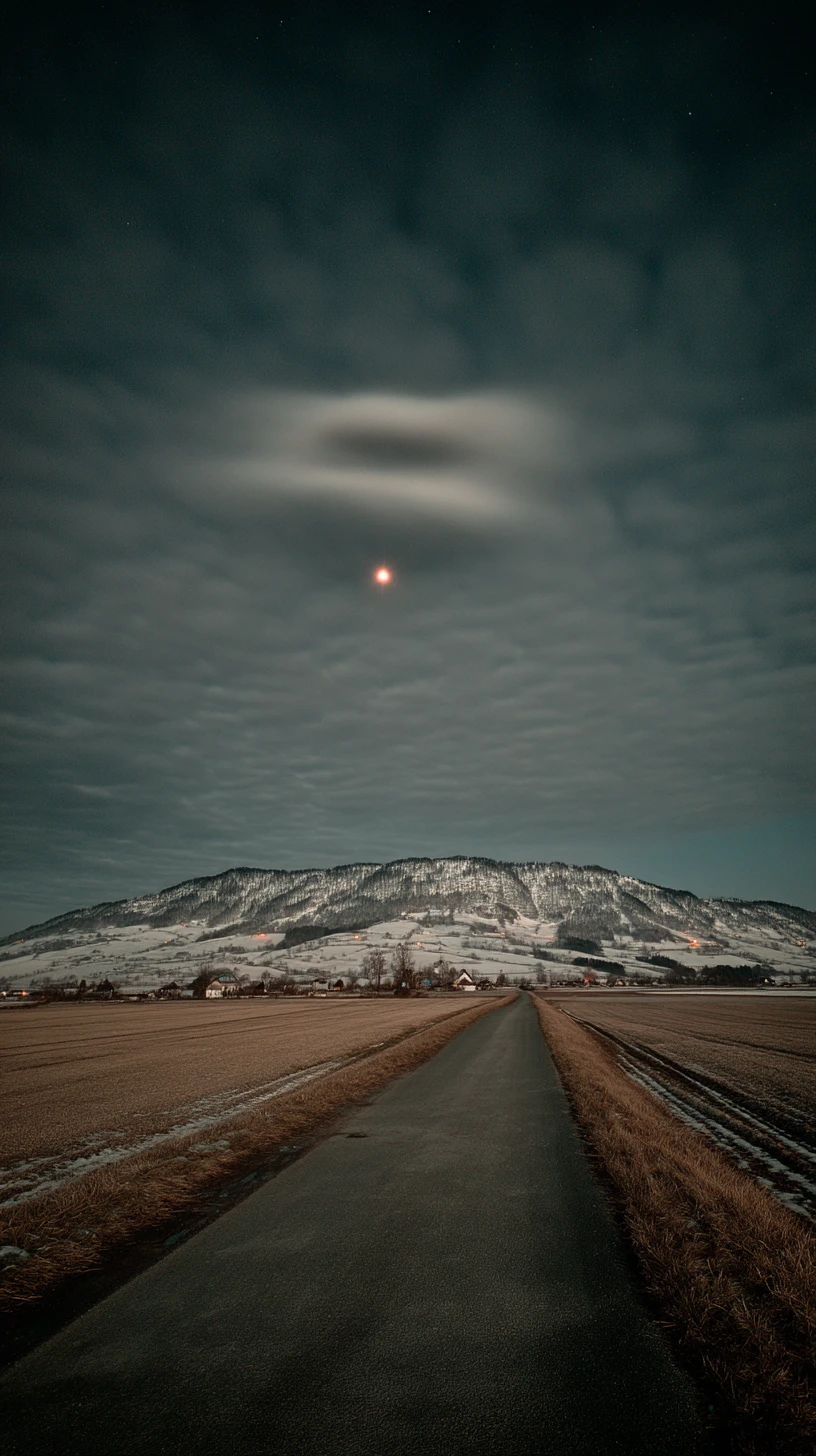 UFO With Strobe Lights Above Rural French Night Landscape